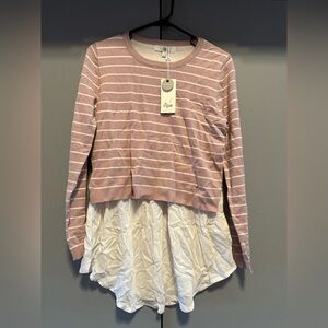 Ripe - Pink Striped Nursing Sweater with White Layered Hem (Size M)